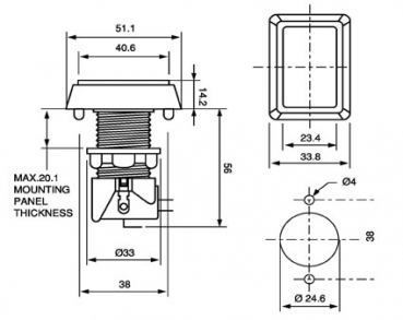 Illuminated Push Buttons 51x31 mm rectangular