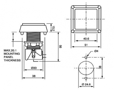 Taster quadratisch 51x51mm mit Beleuchtung