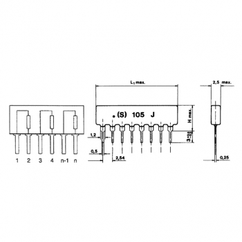 Resistor network Typ Y  0.125W no of resistors 4 THT