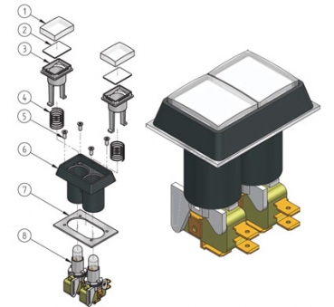 Double Push Buttons 37x53 mm rectangular