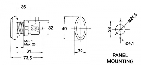 Illuminated Push Buttons 49x32 mm elliptical shape