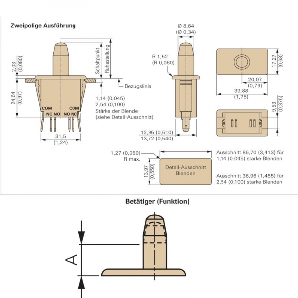 Serviceschalter (Türschalter) doppel polig Kontaktanschlüsse 4.8 mm x 0.5 mm E78-00A