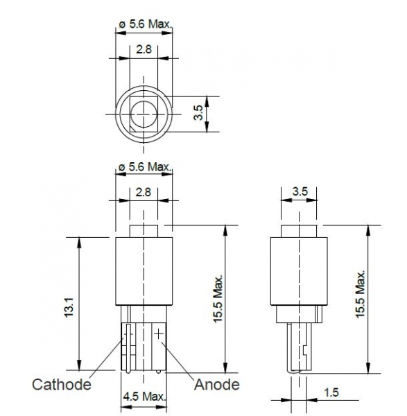 LED with T5 wedge base socket 12 Volt