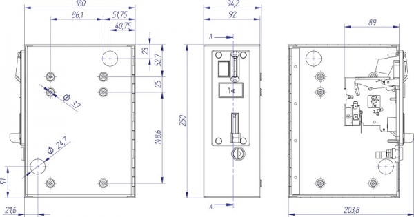 Extension Box left for coin validator cashbox door right