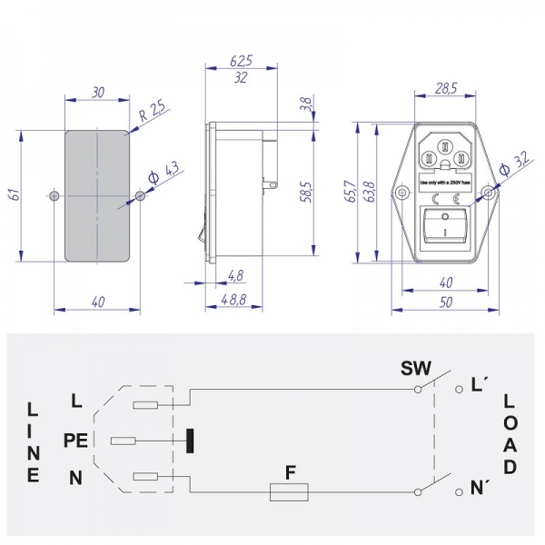 Entry and Line Filter with mainswitch