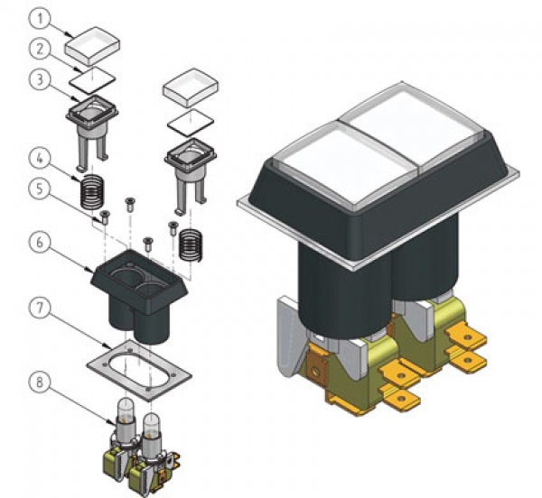 Double Push Buttons 37x53 mm rectangular