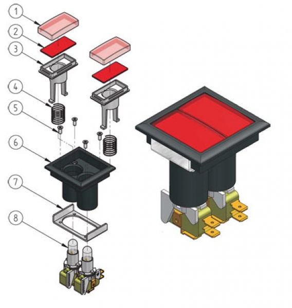 Double Push Buttons square 52,5x52,5 mm low profile